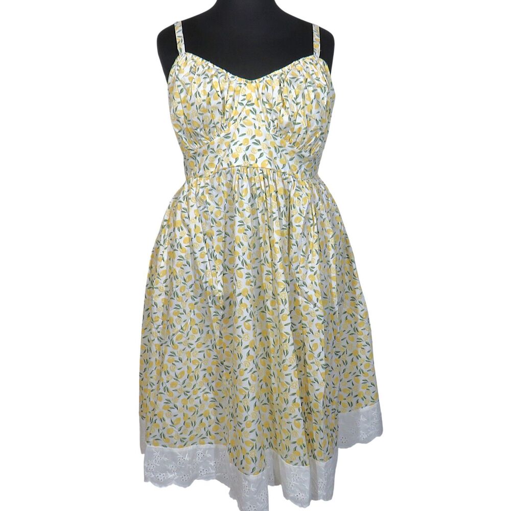 Torrid Retro Chic Lemon Print Cotton Blend Fit Flare Side Pocket Dress Size 18 - Picture 10 of 11